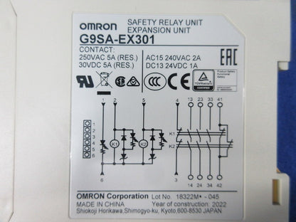 セーフティリレー用 増設ユニット G9SA-EX301