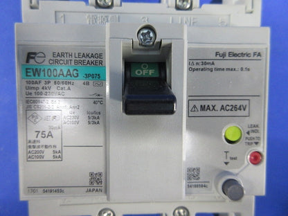 一般配線用 漏電遮断器 3P75A EW100AAG-3P075