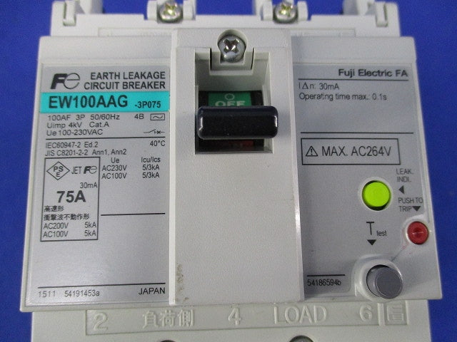 一般配線用 漏電遮断器3P75A EW100AAG-3P075