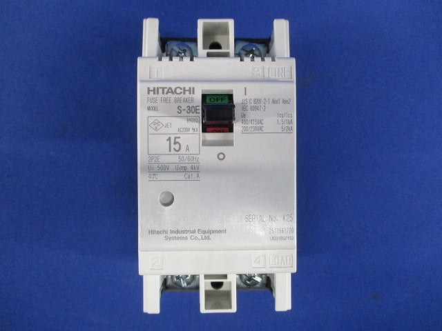 ヒューズフリー遮断機 (配線用遮断器：Sシリーズ) S-30E-2P-15A