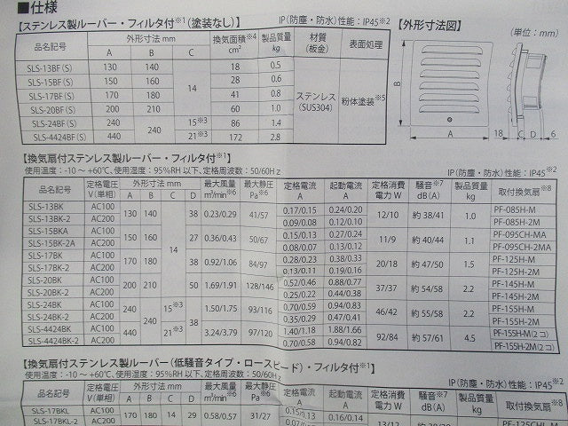 換気扇付ステンレス製ルーバー SLS-13BK-2