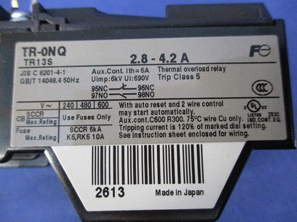 電磁開閉用サーマルリレー TR-0NQ TR13S