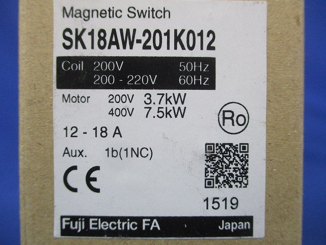 交流操作形電磁開閉器 200V 12-18A SK18AW-201K012