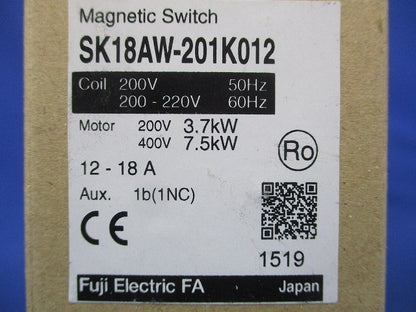 交流操作形電磁開閉器 200V 12-18A SK18AW-201K012