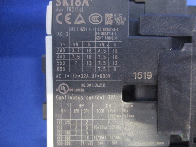 交流操作形電磁開閉器 200V 12-18A SK18AW-201K012