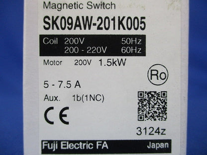 電磁開閉器 200V 5-7.5A 1ｂ SK09AW-201K005