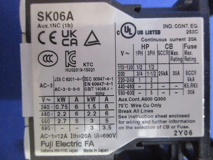 電磁開閉器 200V 4-6A 1ｂ SK06AW-201K004