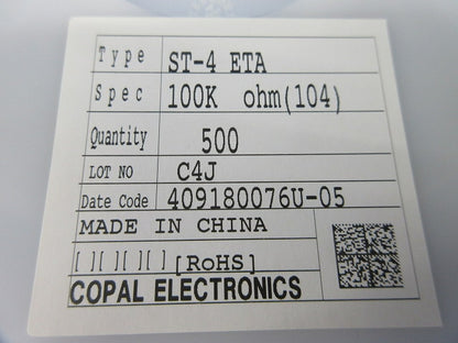 Potentiometer 500個入 ST-4ETA 100K OHMS(104)