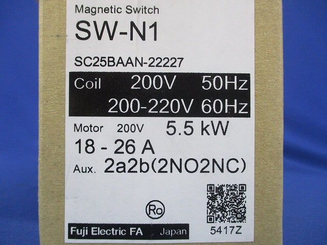 電磁開閉器 200V 5.5ｋW 18-26A 2a2b SW-N1