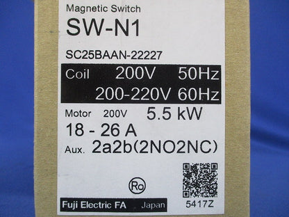 電磁開閉器 200V 5.5ｋW 18-26A 2a2b SW-N1
