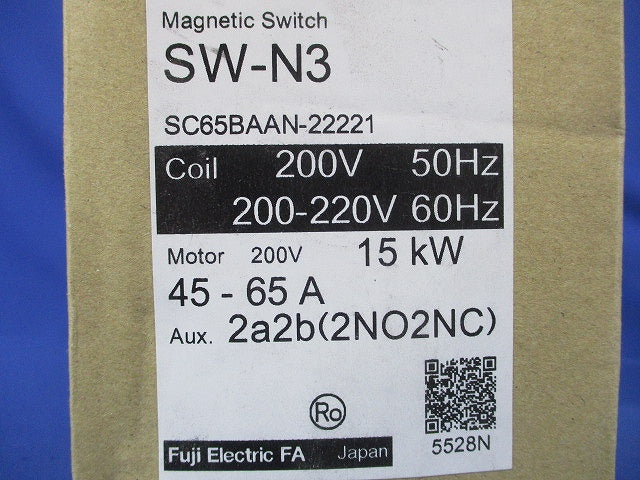 標準形電磁開閉器 200V 15ｋW 45-65A 2a2b SW-N3