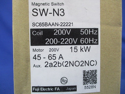 標準形電磁開閉器 200V 15ｋW 45-65A 2a2b SW-N3