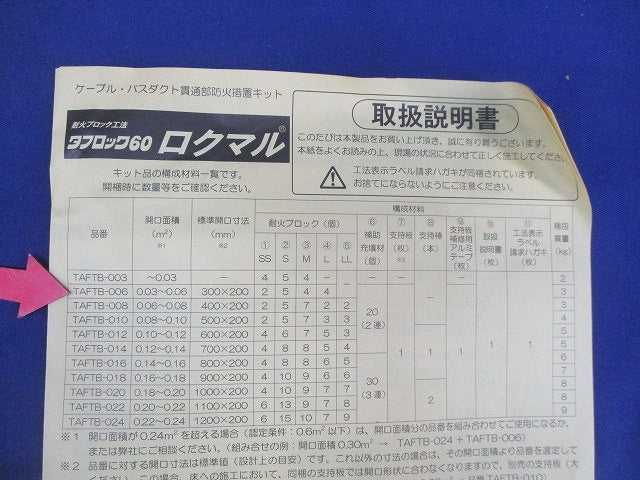 タフロック60 ケーブル貫通部防火措置キット(1組入) TAFTB-006