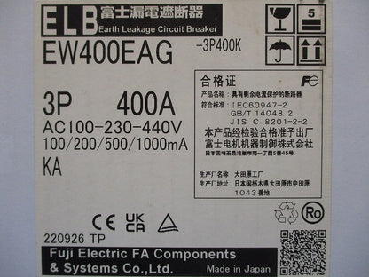 漏電遮断器 3P400A AC100-230-440V EW400EAG3P400A