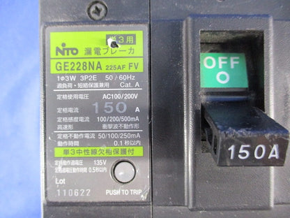 漏電ブレーカ3P2E150A(単3中性線欠相保護付)(ジャンク品) GE228NA