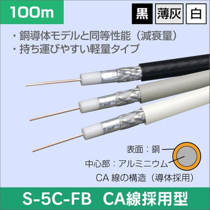 テレビジョン受信用同軸ケーブル 薄灰 100ｍ S-5C-FB-100m