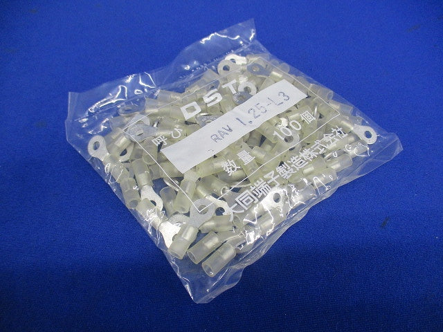 銅線用絶縁被覆付圧着端子 丸形端子 透明 RAV1.25-L3-100