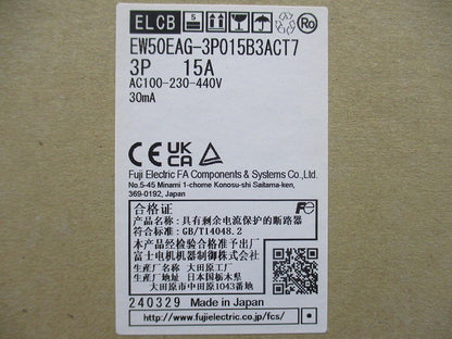 漏電遮断器 3P15A AC100-230-440V 30ｍA EW50EAG3P15A