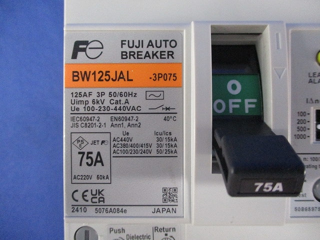 漏電遮断器付オートブレーカー3P75A BW125JAL-3P015