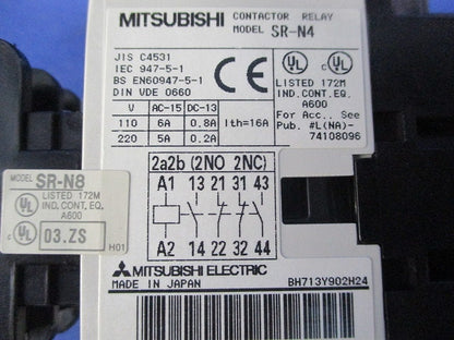 電磁継電器 (本体SR-N4 + 補助接点UN-AX4)200V SR-N8