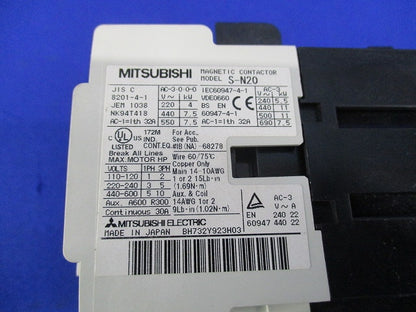 非可逆式電磁接触器100V S-N20