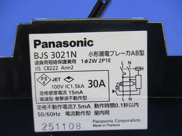 小形漏電ブレーカAB型2P1E30A BJS3021N