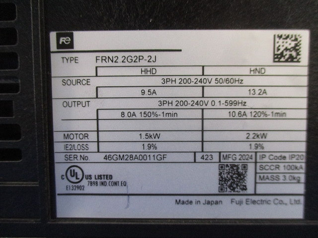 高性能多機能形インバータ FRN2.2G2P-2J
