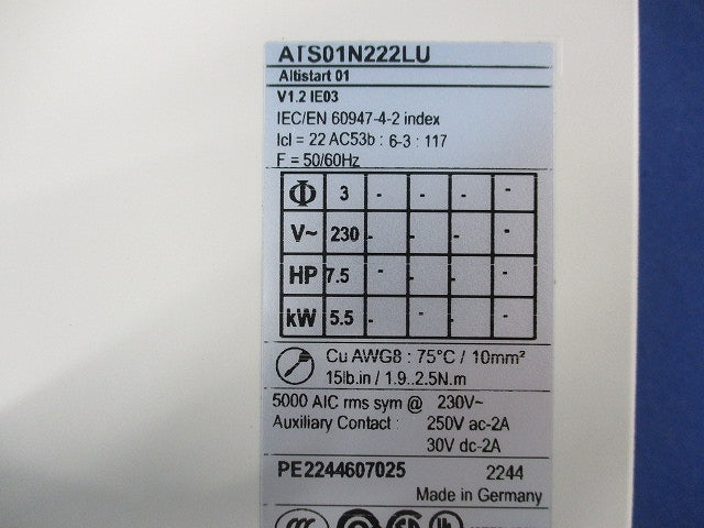 非同期モーター用ソフトスタータ ATS01N222LU