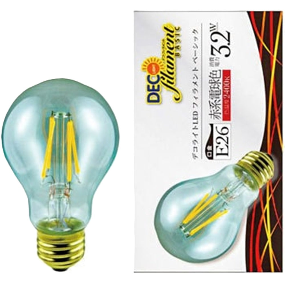 LED電球 デコフィラメント ベーシック クリアガラス 非調光 赤系電球色 口金E26 LDA3L/C/24/B