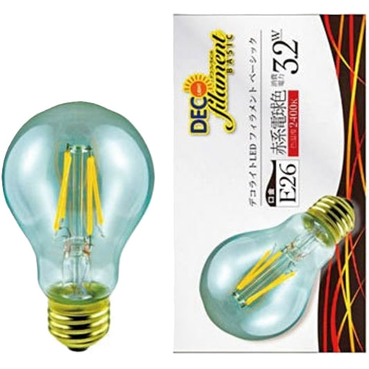 LED電球 デコフィラメント ベーシック クリアガラス 非調光 赤系電球色 口金E26 LDA3L/C/24/B