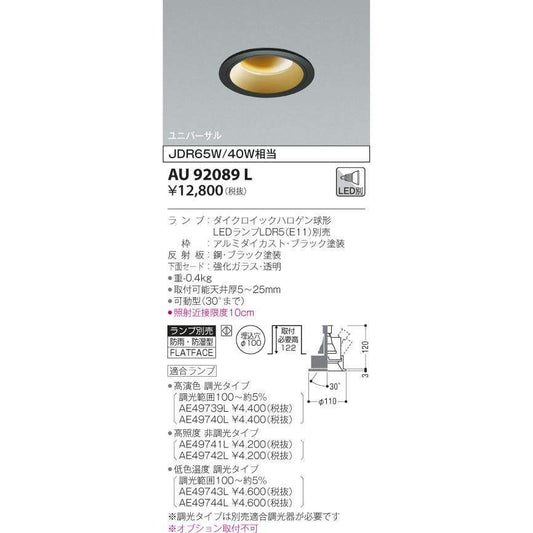 ユニバーサルダウンライト エクステリアライト ※ランプ別売 AU92089L