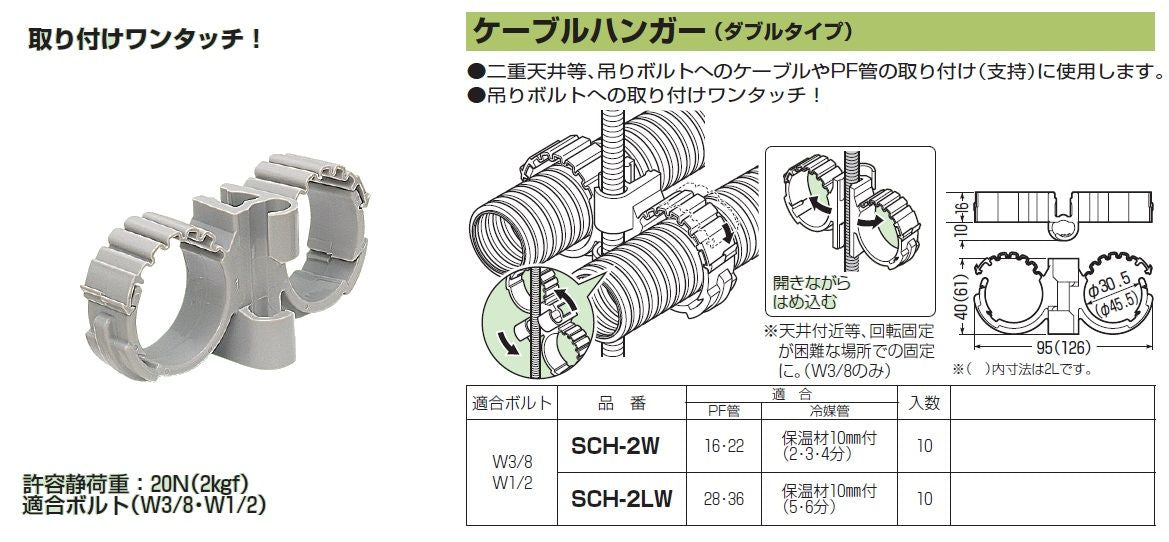 ケーブルハンガー ダブルタイプ SCH-2LW-10